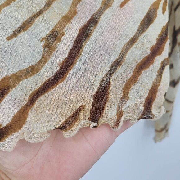 Vintage Y2K Sheer Zebra Print Long Sleeve Top M Brown Stretch Tattoo Baddie Club - Picture 3 of 9